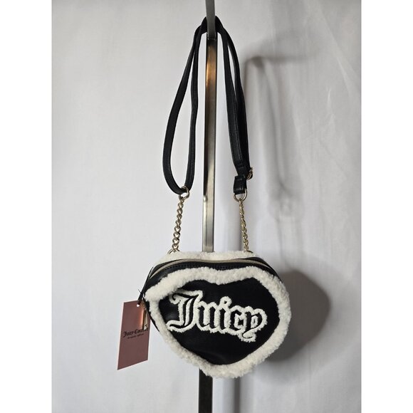 Juicy Couture Licorice Shear Genius Crossbody Black Heart White Faux Fur NWT - Picture 1 of 8
